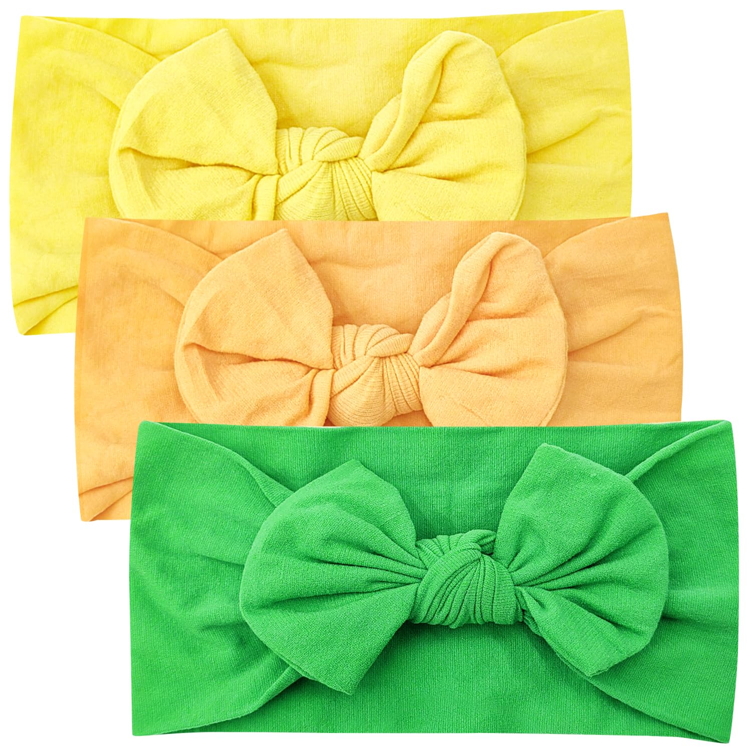 Baby Headbands Nylon Bow Set, Soft Newborn Toddler Headbands for Girls in Green/Yellow/Bright Yellow
