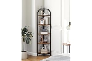 CHOEZON 59.4" Corner Shelf, 5-Tier Industrial Corner Bookshelf, Corner Storage Stand, Plant Stand Display Shelf, Bookcase for Bedroom, Living Room, Home Office, Rustic Brown and Black TCJ10BF
