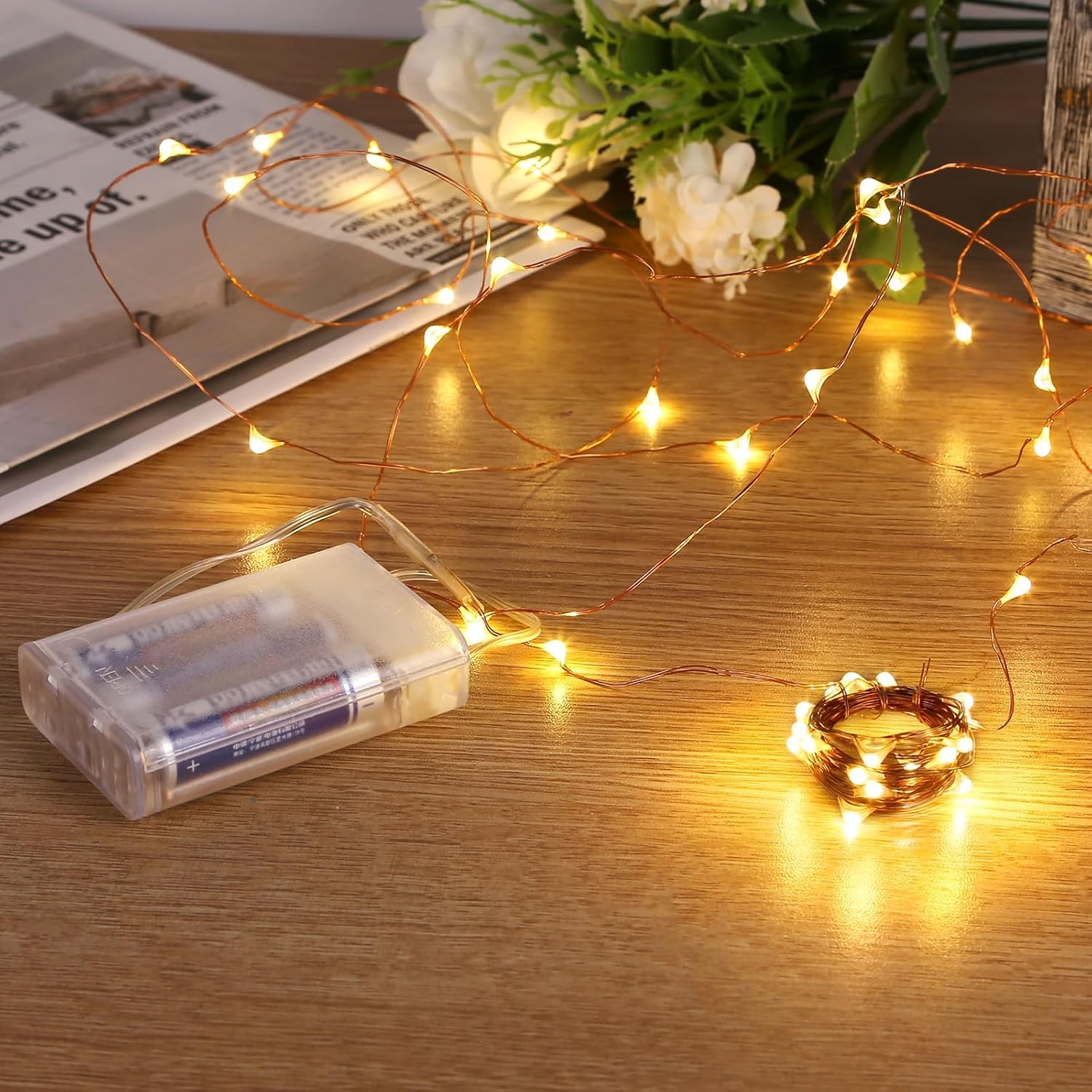 Photo 1 of Led String Lights, Mini Battery Powered Copper Wire Starry Fairy Lights, Battery Operated Lights for Bedroom, Christmas, Parties, Wedding, Centerpiece, Decoration (5m/16ft Warm White)