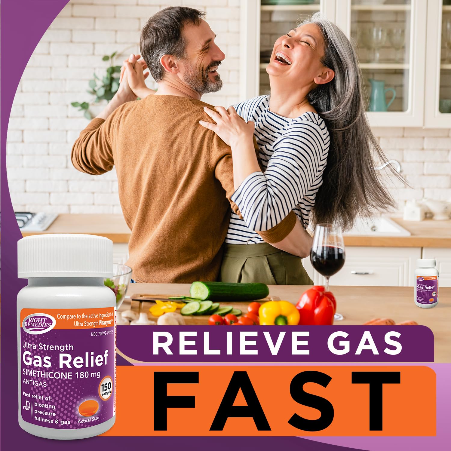 RIGHT REMEDIES Gas Relief Ultra Strength, 180mg Simethicone (150 Softgels) Fast Relief from Gas, Bloating, Fullness, Painful Discomfort, Compare to Ultra Strength Phazyme Active Ingredient