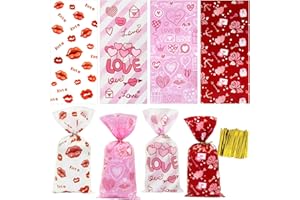BCUEIDO 120PCS Valentines Day Candy Bags, Valentines Day Treat Bags with Twist Ties for Valentines Day Party Favor Supplies