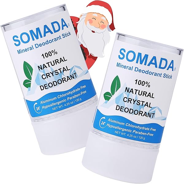 SOMADA Crystal Deodorant Stick - 100% Natural Alum Salt Stone, 4.25oz Unscented For Women & Men