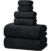 REDKISS 6-Piece Bath Towel Set - 2 Washcloths, 2 Hand Towels, 2 Bath Towels | Ultra-Fiber Coral Fleece, Super Absorbent, No Lint & No Fading | Perfect for Bathroom, Spa, Gym | Family & Adults-Black