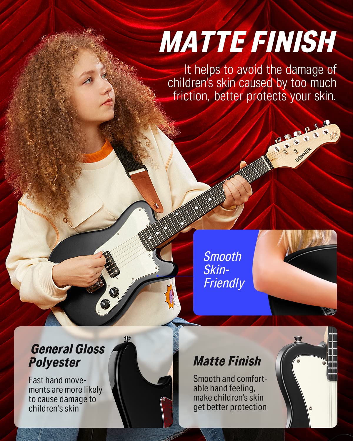 Donner 30 Inch Electric Guitar Beginner Kit for Kids TL Style Mini TC Electric Guitar Junior Starter Package Black with Amp,600D Bag, Tuner, Picks, Cable, Strap and Extra Strings, DTJ-100B