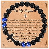 YBISNAIRE Cross Bracelet Gifts for Men Him Son Grandson Nephew Brother Friend Tiger Eye Natural Stone Bracelet Christmas Easter Baptism Graduation Gift
