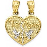 Charm America - Gold Break-Apart Te Amo Heart Charm - 10 Karat Solid Gold - Heart Pendant - Jewelry Gift For Couple