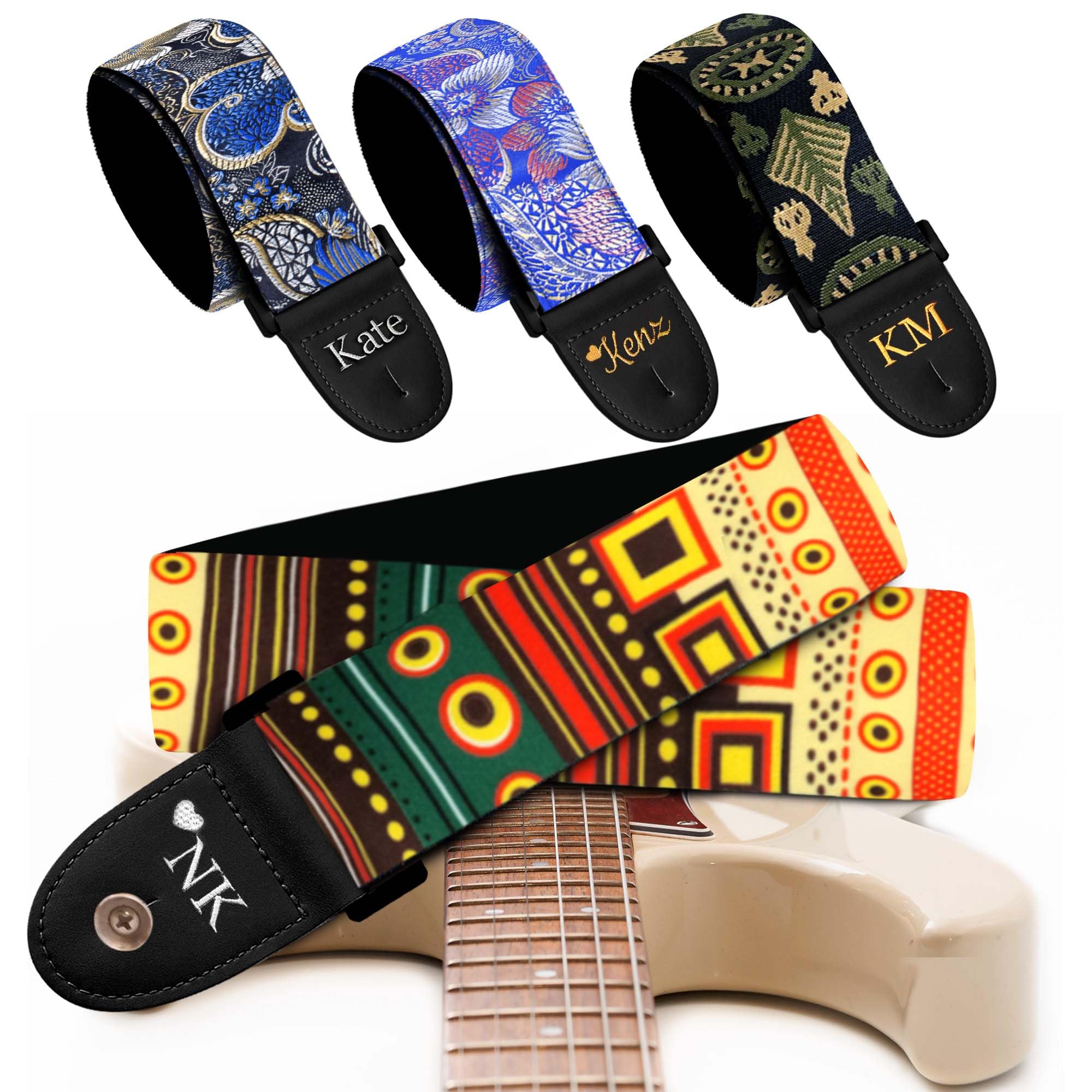 Art Tribute Personalized Guitar Strap Aztec Classic, including - 2 Picks + Locks + Secure Button. Add Your Text and We Make It Especially For You Your Own Custom Guitar Strap, No Shipping Cost! Image