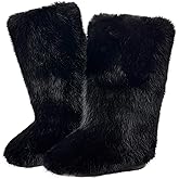 JIANCHIBUXIE Faux Fur Boots for Women,Knee High Furry Snow Boots Winter Tall Cozy Comfort Warm Brown Black Long Fur-lined Fuzzy Boots
