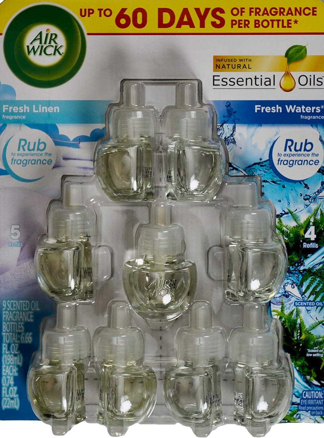 Air Wick Fresh Linen and Fresh Water, 9 Scented Oil Fragrance Bottle Refills