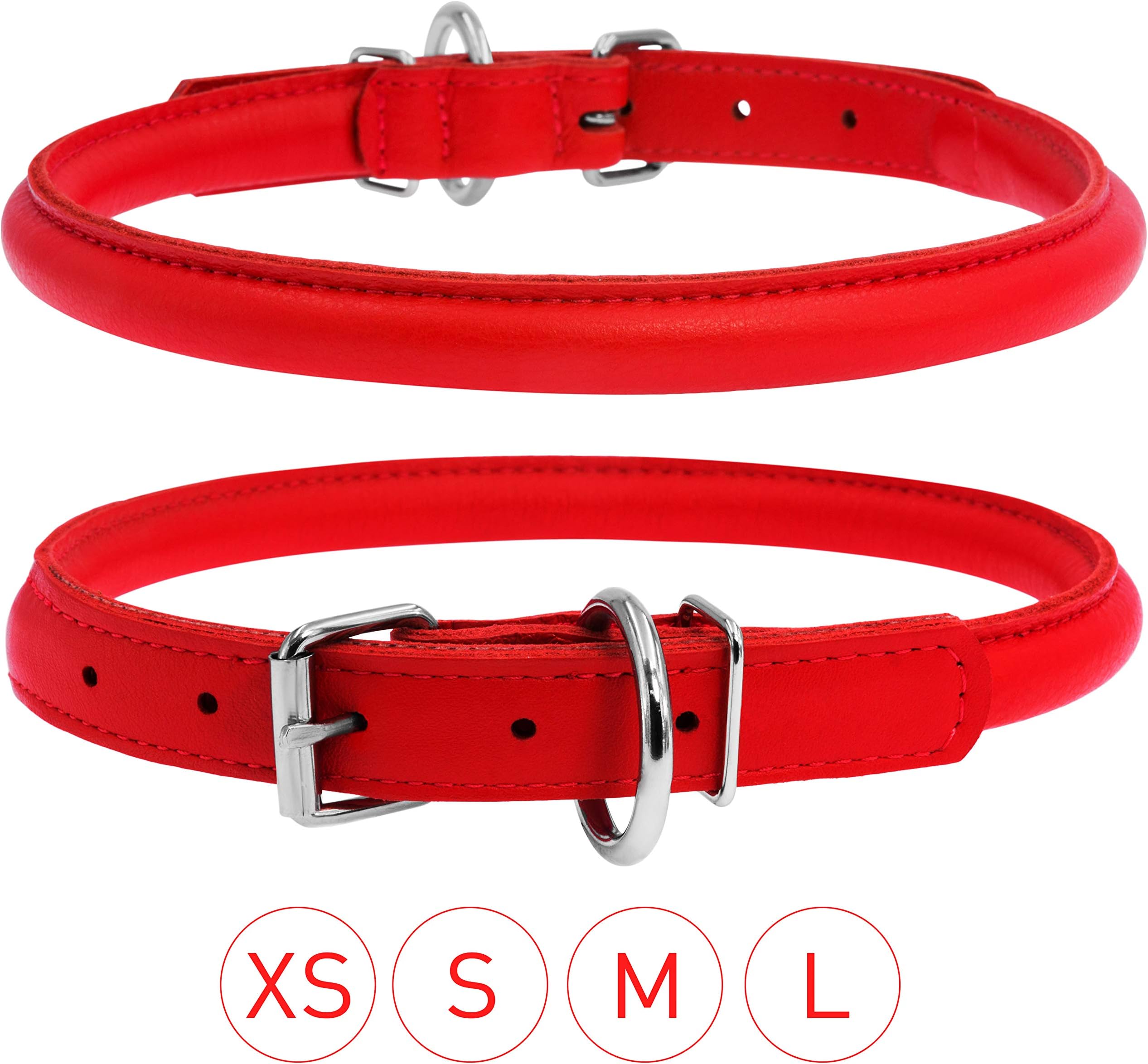 Rolled Leather Dog Collar for Large Pets - Durable Steel D-Ring and Metal Buckle - Bright, Comfortable Accessory for Large Dog Collars Red Plus (Neck Size 20 7/8"-24 3/4" 1/2" Wide)