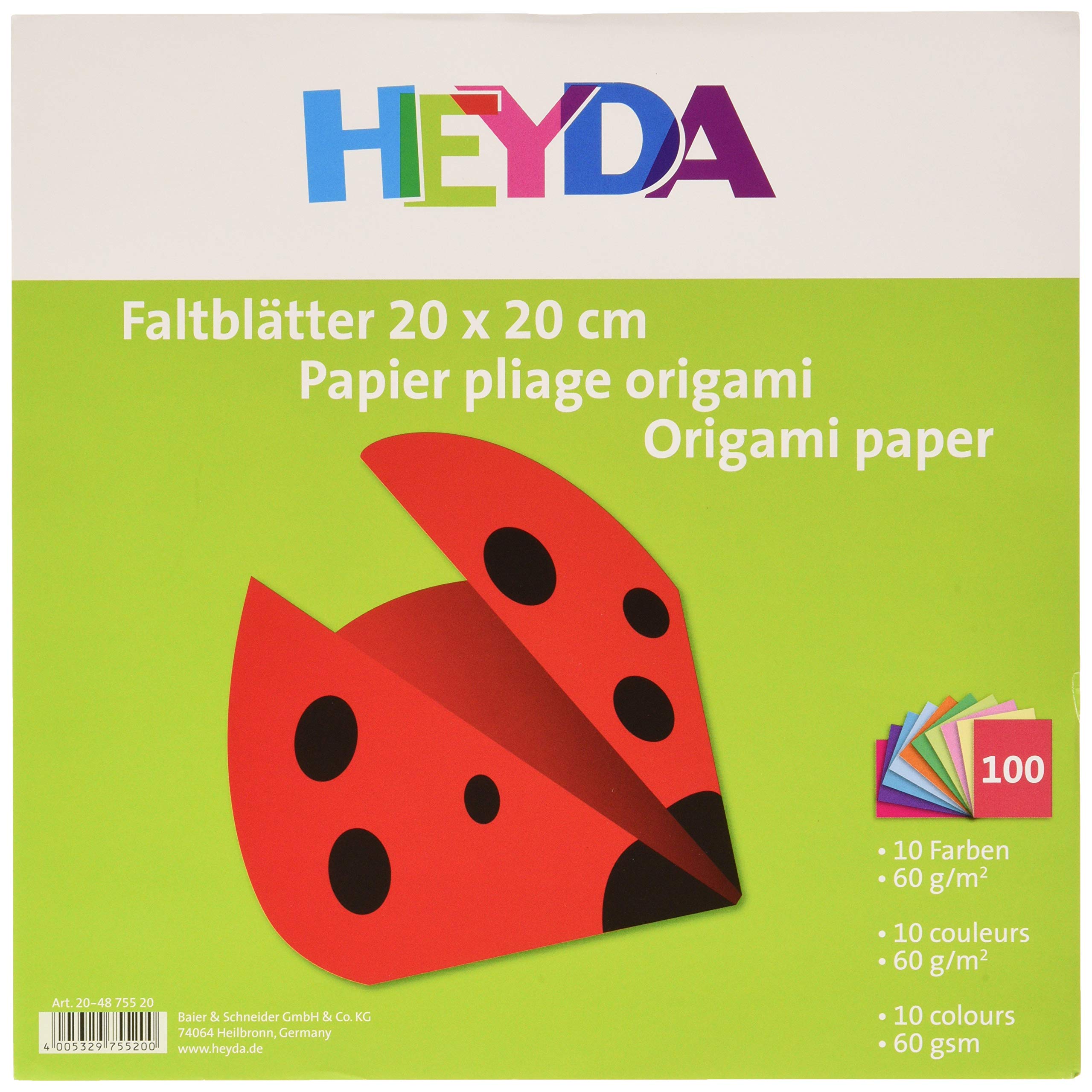 5 x HEYDA Folding Sheets 20 x 20 cm 60 g 100 Sheets Assorted