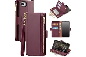 Antsturdy Compatible with iPhone 16e Wallet Case,RFID Blocking PU Leather Phone Case Women Men Kickstand flip Cover Wrist Strap Zipper Credit Card Holder Slots for Apple 16e 2025,Wine Red