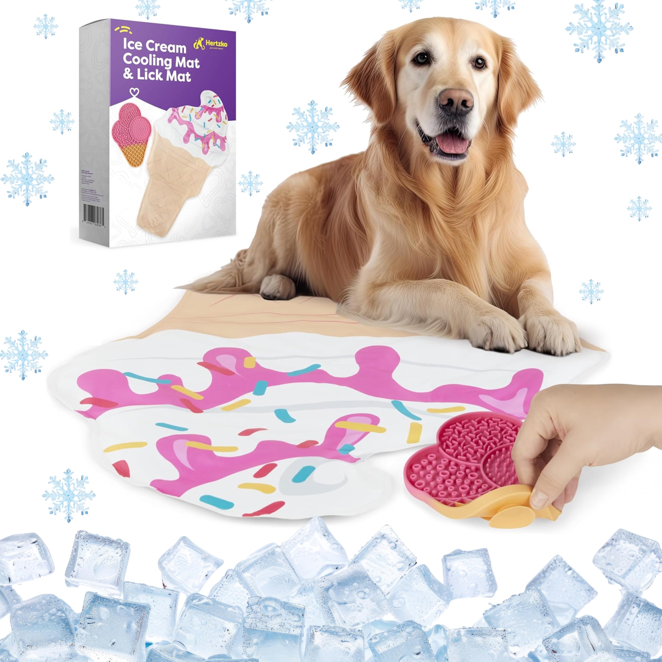 Photo 1 of Hertzko Dog Cooling Pad and Lick Mat - Cool Pad for Dogs with Self-Cooling Gel Technology - Ice Cream Shaped Mat for Small to Medium Pets - Comfortable, Durable Design - 39x23x0.50 inches