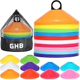 GHB Soccer Cones 25/50/100 Pack Disc Soccer Sport Cones | Training Field Marker Agility Cones for Traffic, Basketball, Coaching, Practice Equipment Includes Cone Drills Guide