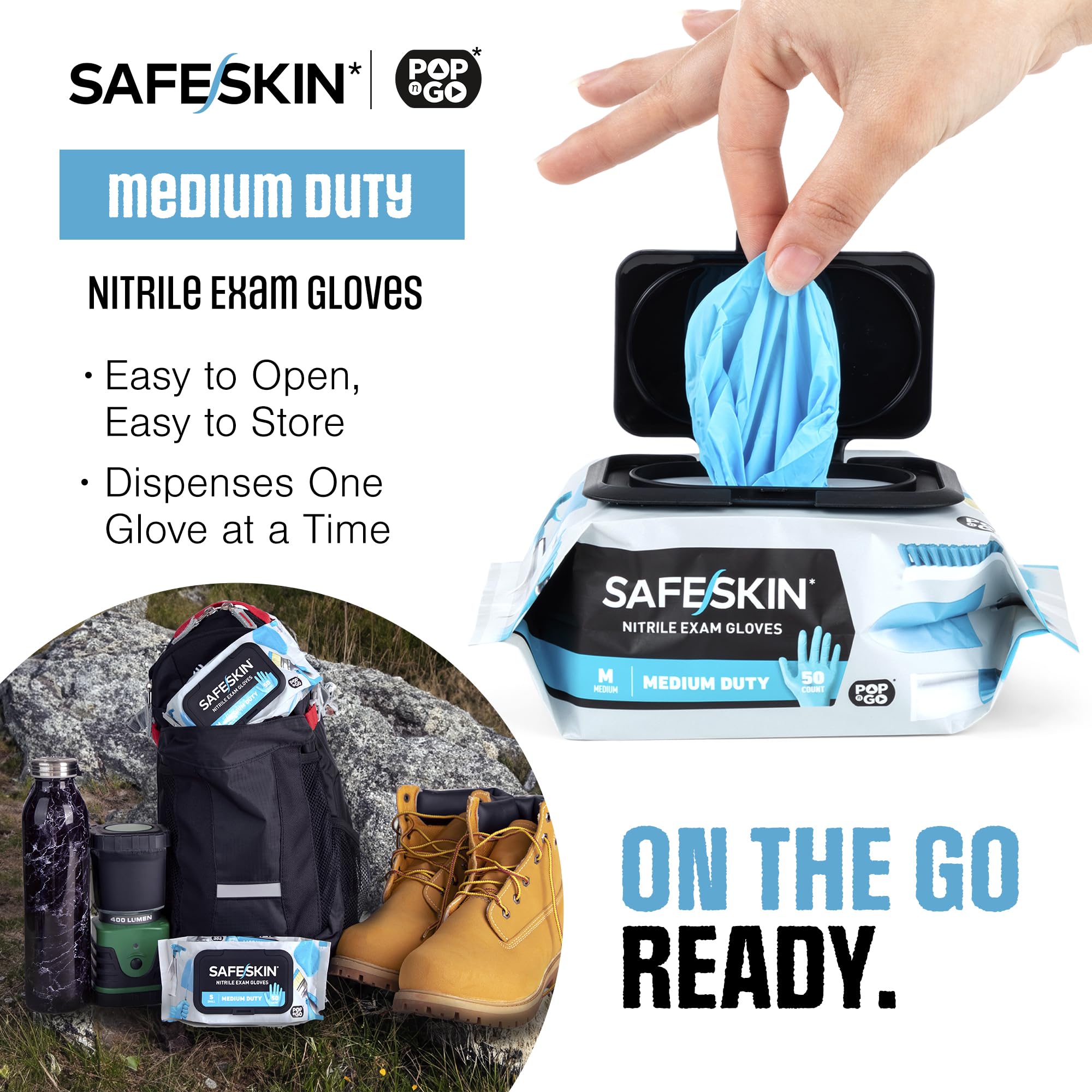 SAFESKIN Disposable Nitrile Gloves in POP-N-GO Pack (50 or 200 Count) Medium Duty, Powder-Free -Cleaning, Gardening, Crafts