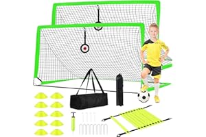 ENMONS Soccer Goal - Set of 2 Soccer Nets, 6x4 ft Portable Pop Up Soccer Goals for Backyard - Soccer Training Equipment with Soccer Ball, Ladder, and Cones - Toddler Kids Youth Outdoor Game Toys