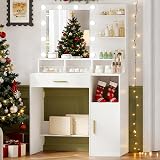 Hzuaneri Dressing Table with Mirror 10 Bulb Lights White view 2