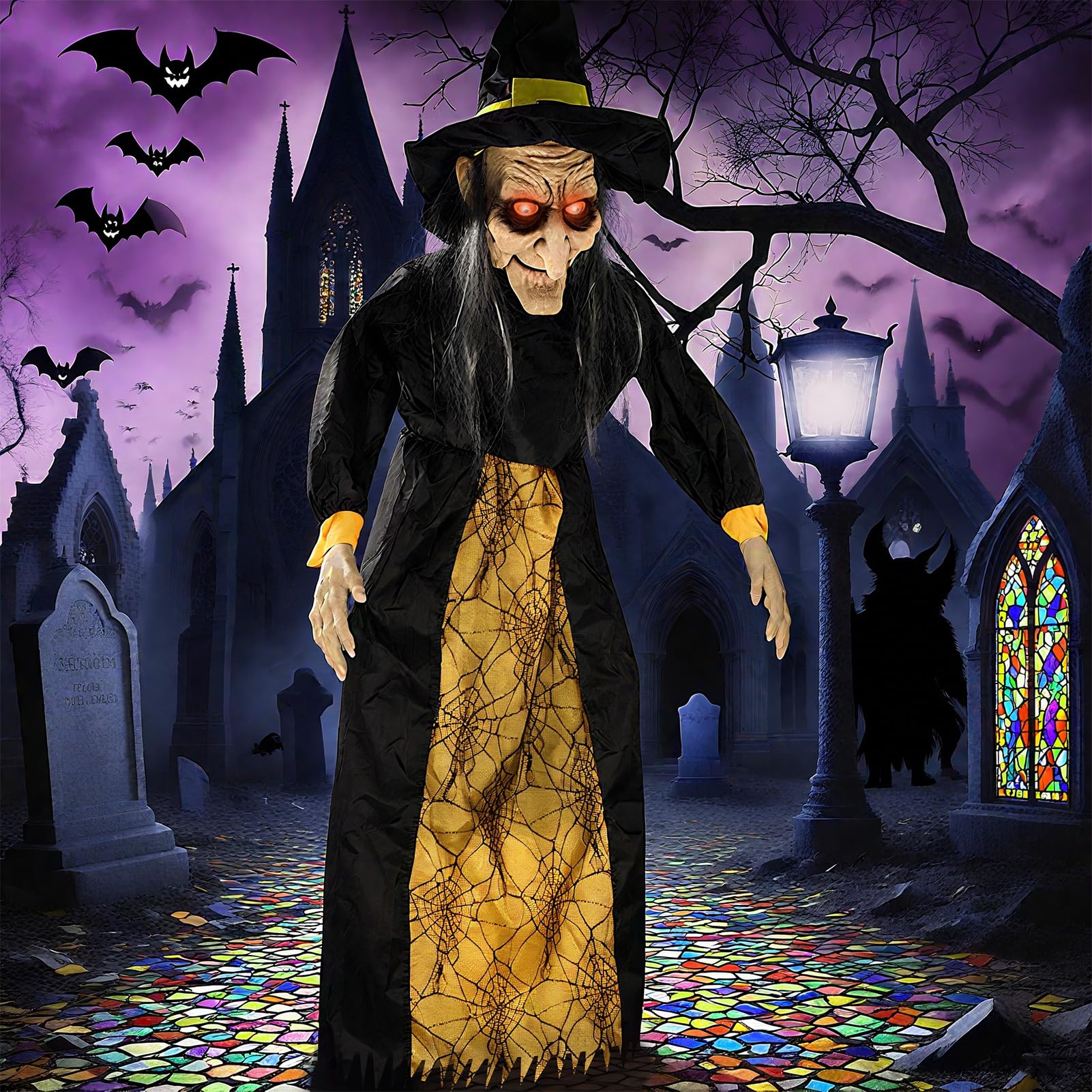 Photo 1 of 67" Halloween Hanging Witch, Halloween Decoration Outdoor Talking Ghost Light Up Eyes Sound Activated, Outdoor Indoor Decor for Garden Yard Black