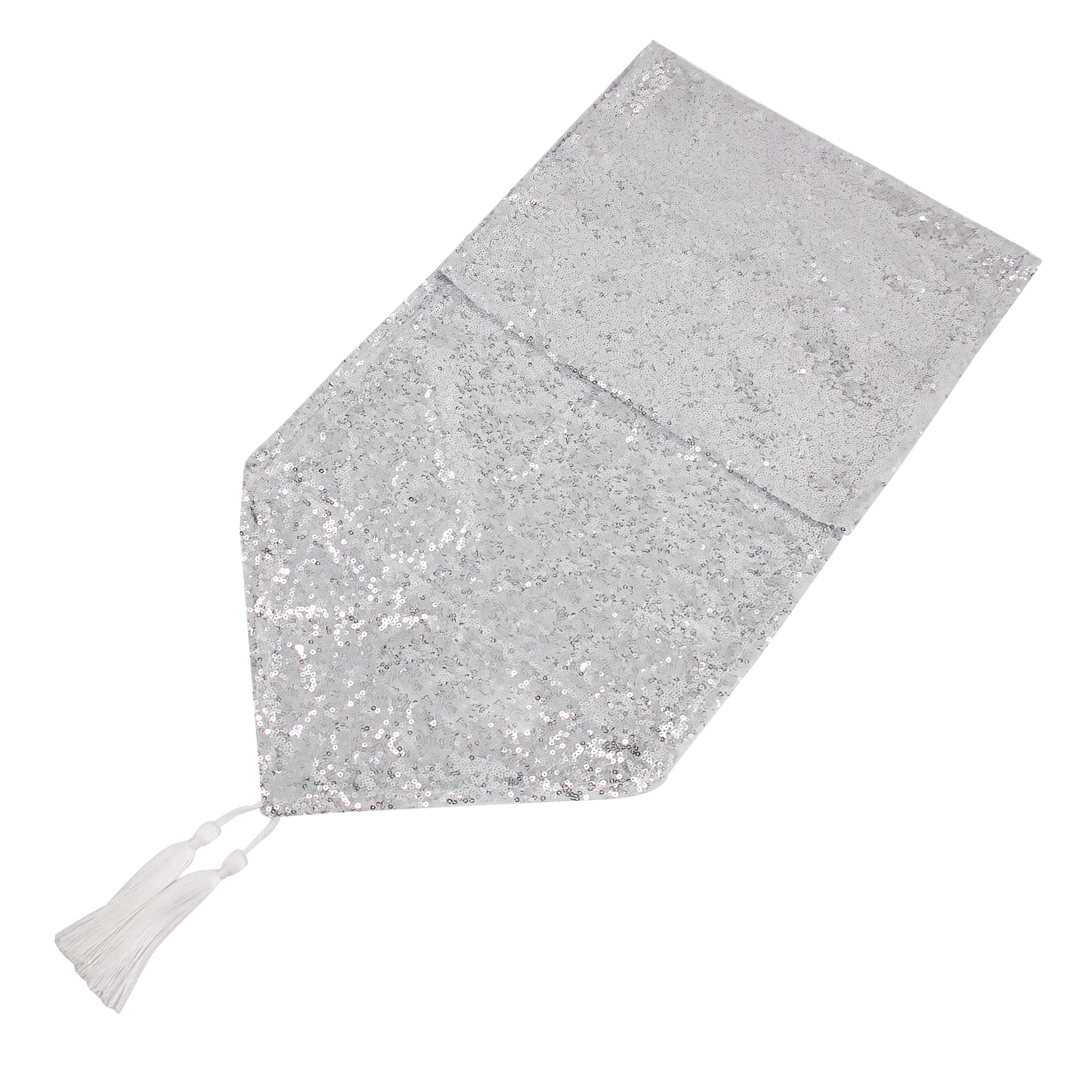 Time to Sparkle 108 Inches Sequin Table Runner Tassel Glitter Table Runner for Kitchen Birthday Wedding Decor Fabric Sequin Table Overlay for Wedding Reception