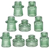 Glass Candlestick Holders - Set of 9 Green Tealight Candle Holder,3 Style Taper Candle for All Formal Events,Table Centerpieces,Wedding, Dinning,Church, Party & Festival Decoration