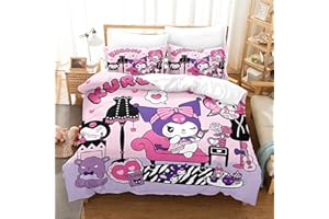 LUCIHZ Kids Anime Kuromi Duvet Cover Set,Soft and Breathable 3 Pieces Bedding Set Lightweight Comforter Cover with Zipper, Twin