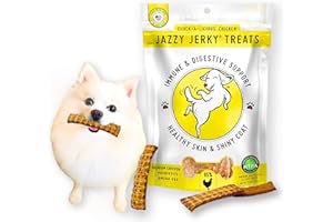 HappyTails Canine Wellness Jazzy Jerky Treats, Cluck-A-Licious Chicken with Prebiotics for Gut & Immune Health, Omega 3s & 6s for Skin & Coat Health, Made in The USA, Small-Large Dogs, 5 oz