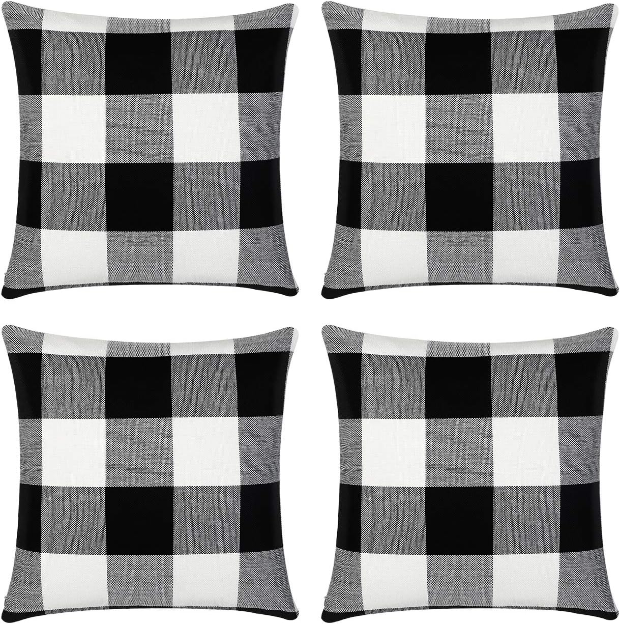 4 Pack 18 X18 Inch Pillow Cover Buffalo Plaid Black White Check