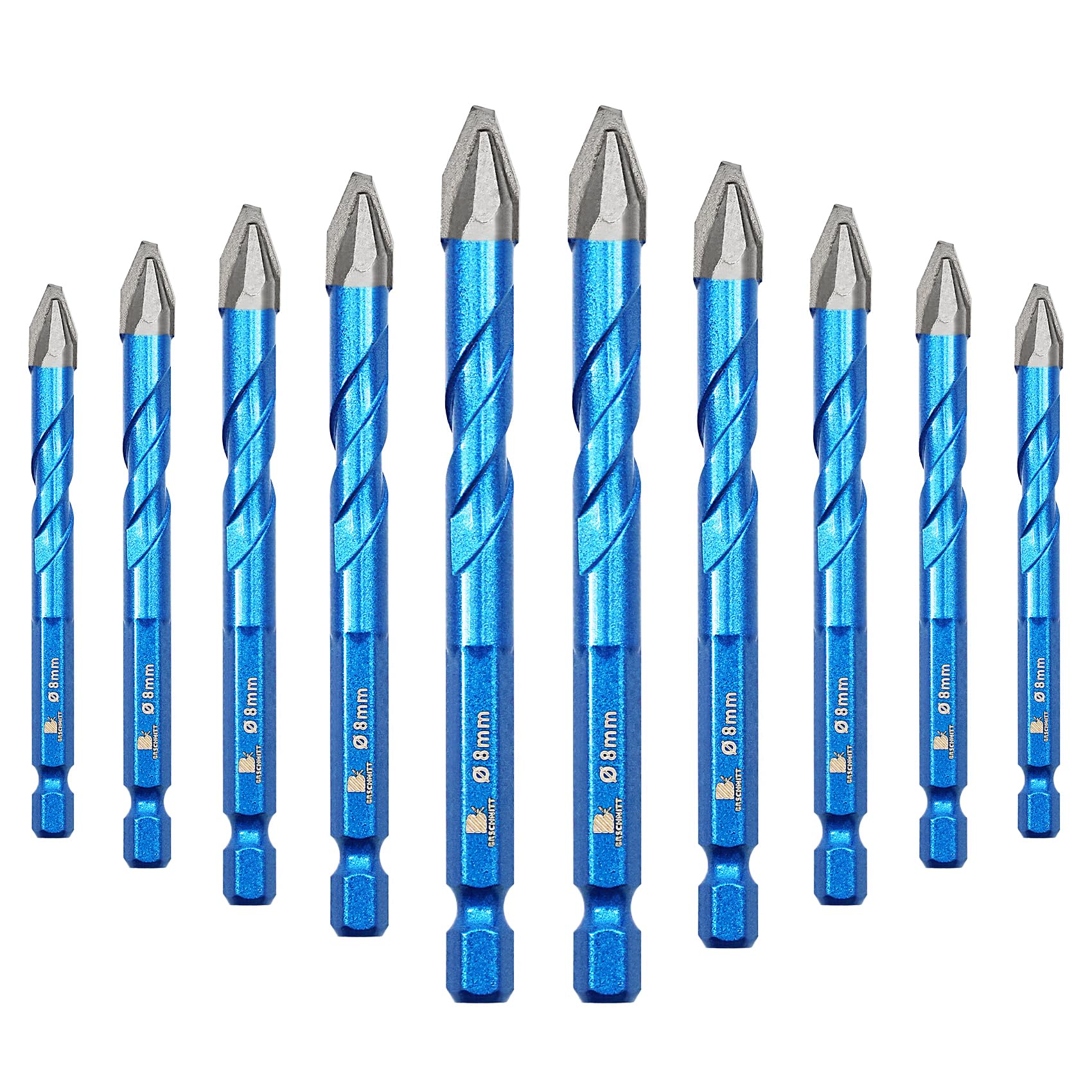 BRSCHNITT Head Eccentric Drill Bit 5/16"8mm - 10pcs Carbide Tipped Drill bit Masonry Drill Bit Sets for Porcelain Ceramic Tiles Glass Hard Plastic Cement/Granite etc