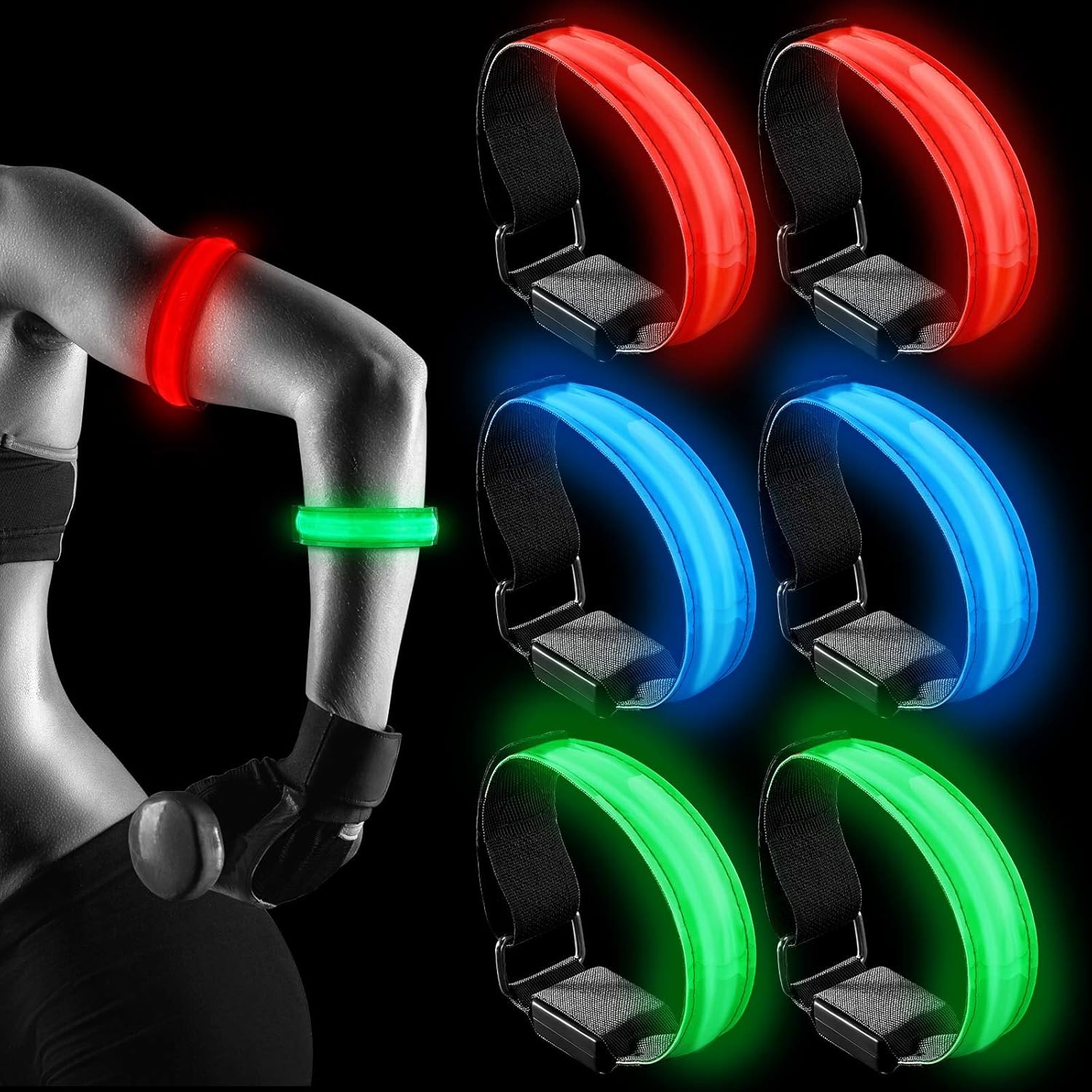 Skylety 6 Pieces LED Reflective Armband LED Running Armband Lights