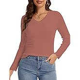 LUXEBOLD Womens Long Sleeve Lace T-Shirts V Neck Layering Basic Shirts Tops Slim Fit Stretch Undershirts Tee 2025