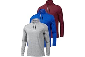 LIBERTY IMPORTS 3 Pack: Men's Quarter 1/4 Zip Pullover Long Sleeve Workout Jackets, Athletic Dry Fit Running Shirts