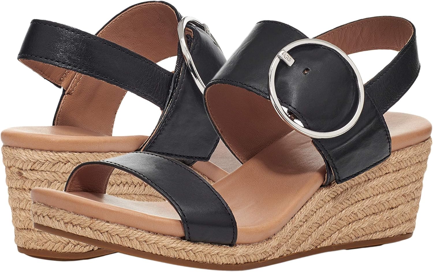 UGG Women's Navee Espadrille Wedge Sandal, Black Leather, Numeric_5