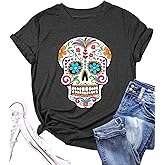 QAUN Dia De Los Muertos Shirt Women Day of The Dead Tshirt Skeleton Graphic Tee Skull Tops