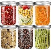 Wide Mouth Glass Mason Jars 16 oz, 6 Pack Glass Canning Jars with Metal Airtight Lids and Bands and Measurement Marks, for Canning, Preserving, Overnight Oats, Jam, Jelly, Food Storage, DIY etc