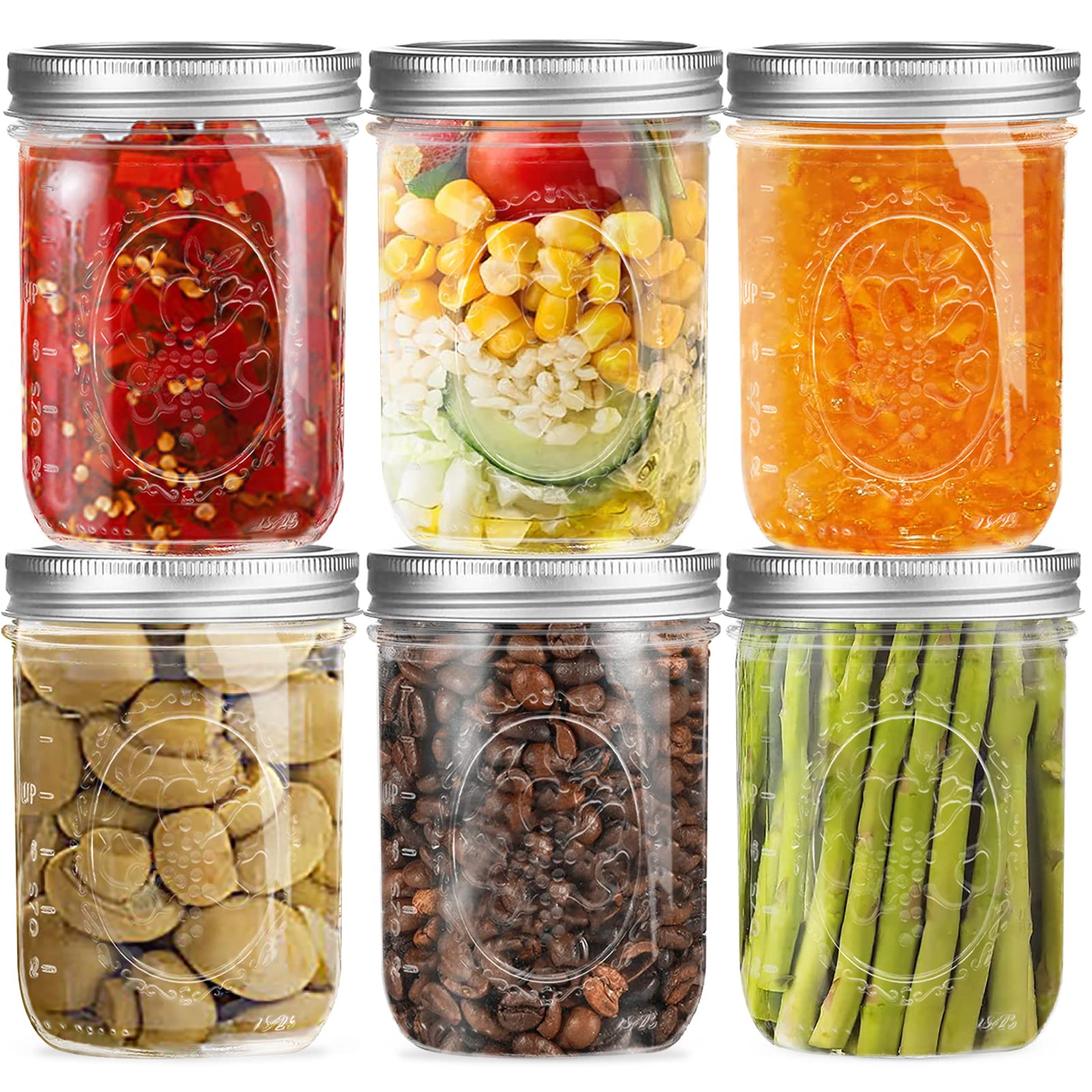 Photo 1 of Wide Mouth Glass Mason Jars 16 oz, 6 Pack Glass Canning Jars with Metal Airtight Lids and Bands and Measurement Marks, for Canning, Preserving, Overnight Oats, Jam, Jelly, Food Storage, DIY etc