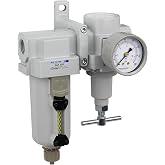 PneumaticPlus SAU420T-N04G-MEP Air Filter Regulator Combo, 1/2" NPT | Modular Air Filter Regulator Combo, T-Handle, 175 SCFM, 10 Micron Filter, Metal Bowl, Manual Drain, Gauge Included