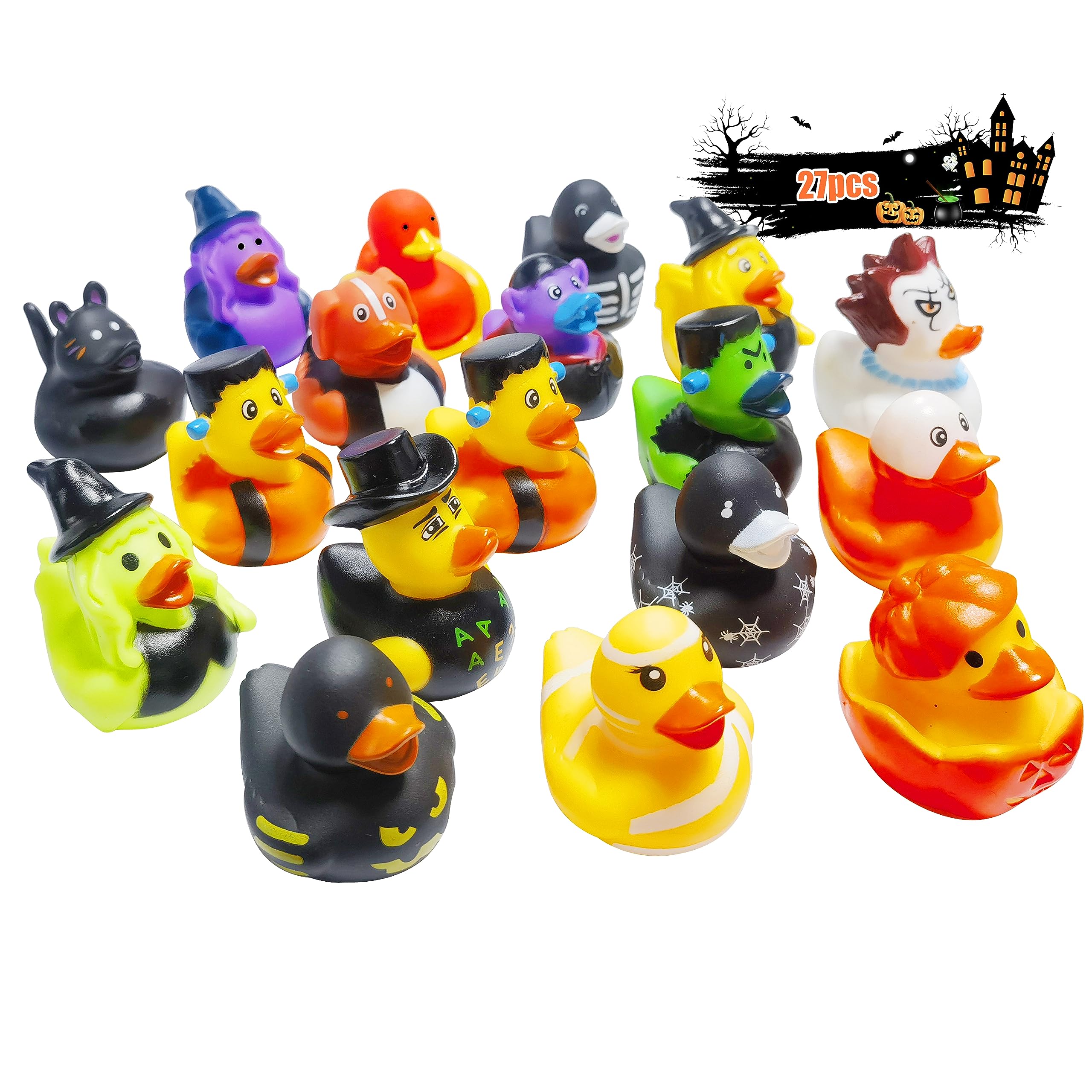 27 Pcs Halloween Party Favors Rubber Ducks,Baby Showers Accessories Bath Toys for Kids Halloween Decorations Trick or Treat Supplies Goodie Bag Fillers(Halloween)