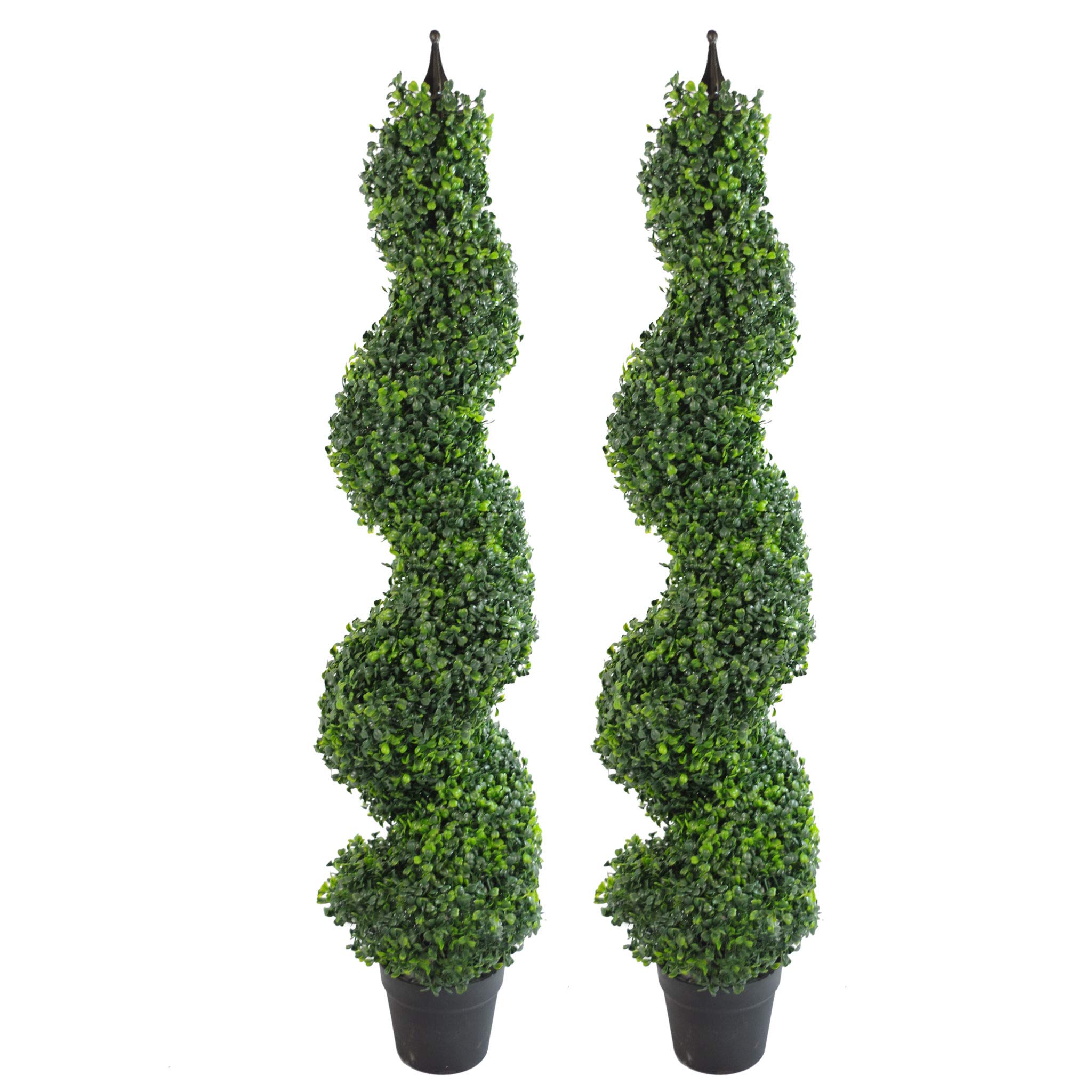 Leaf LEAF-7164-PAIR Artificial Boxwood Tower Tree Topiary Spiral Twist Metal Top Design UK, 120cm