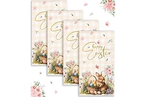 WUHUZSM 100 Pcs Happy Easter Napkins - Spring Bunny Flower Easter Eggs Disposable Decorative Paper Napkins for Bathroom Party Supplies Table Decor