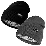 2 Pack Satin Lined Beanie Hats for Men Women Winter