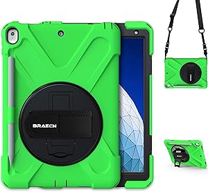 BRAECN Case for iPad Air 3rd Gen 10.5'' 2019,[Pencil Holder]+[Carrying Shoulder Strap]+[Hand Strap]+[Kickstand] Heavy Duty Dropproof Shockproof Protective Case for iPad Pro 10.5 Inch 2017 Tablet-Green