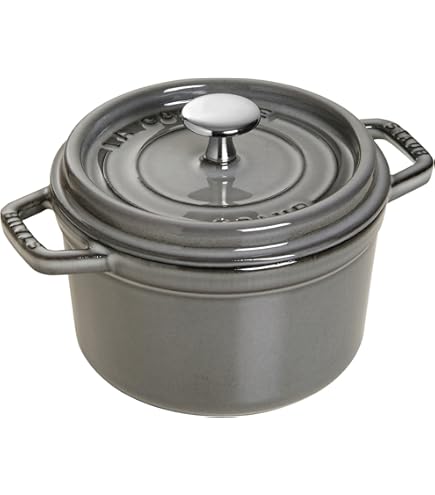 Amazon.com: Staub Cast Iron 1.25-qt Round Cocotte - Graphite Grey