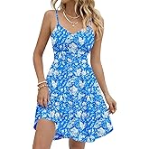 oten Women's Summer Ruched Mini Dress Adjustable Spaghetti Strap V Neck Sleeveless Flowy Boho Floral Dresses with Pockets