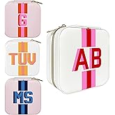 Personalized Shadow Initial Travel Jewelry Organizer, Monogram Custom Leather Case for Bridesmaid, Mother's Day, Birhday, Christmas Gift Box, Holder for Women Girls Bachelor Party (White)