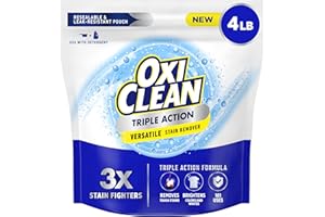 OxiClean Triple Action Versatile Stain Remover Powder, Use with Detergent, Removes Tough Stains like Grease, Blood and Grass, Brightens Colors and Whites, Chlorine Free, 4 lbs