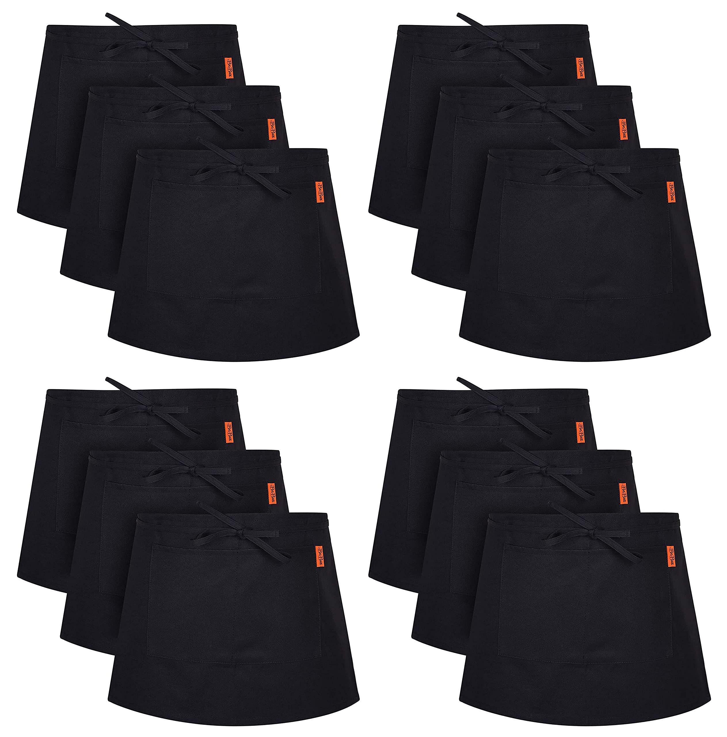 Be Buz Waist Apron, Black Waiter Waitress Aprons with 2 Pockets Bistro Restaurant Gardening Half Apron for Men and Women (12, Black)