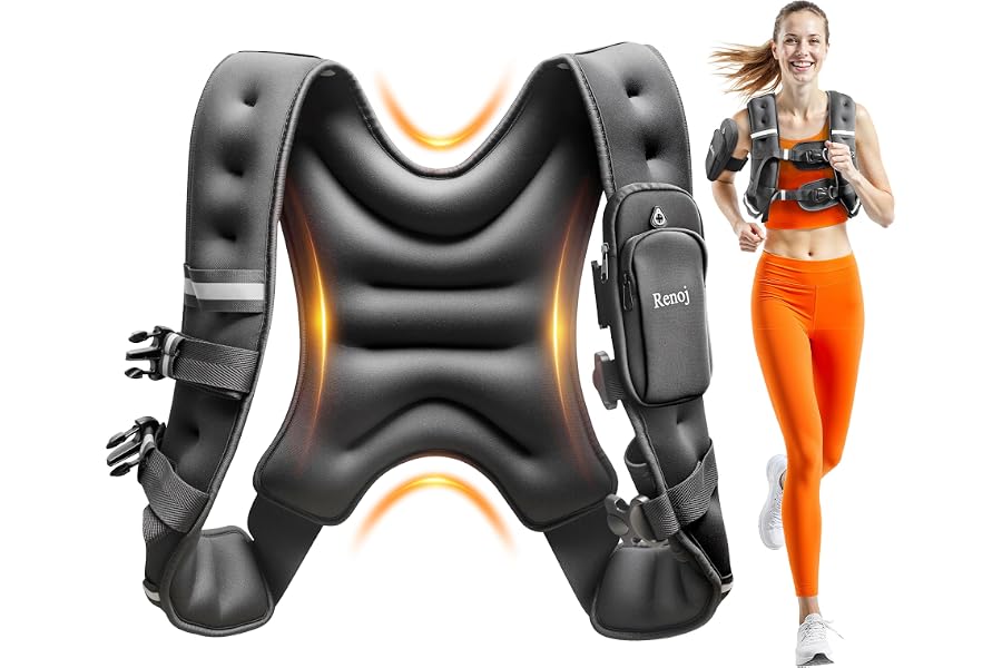 Renoj Weighted Vest for Women Men: Available in 6lb/8lb/10lb/11lb/12lb/14lb/16lb/20lb Fixed Weights for Walking, Running, Training, Exercise, Weight Loss - With Reflective Strips and Storage Pocket