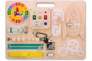 Blevla Busy Board for Toddlers 1-3 - Wooden Sensory Baby Activity Montessori Light Switch Toy - Kid's Educational Toys