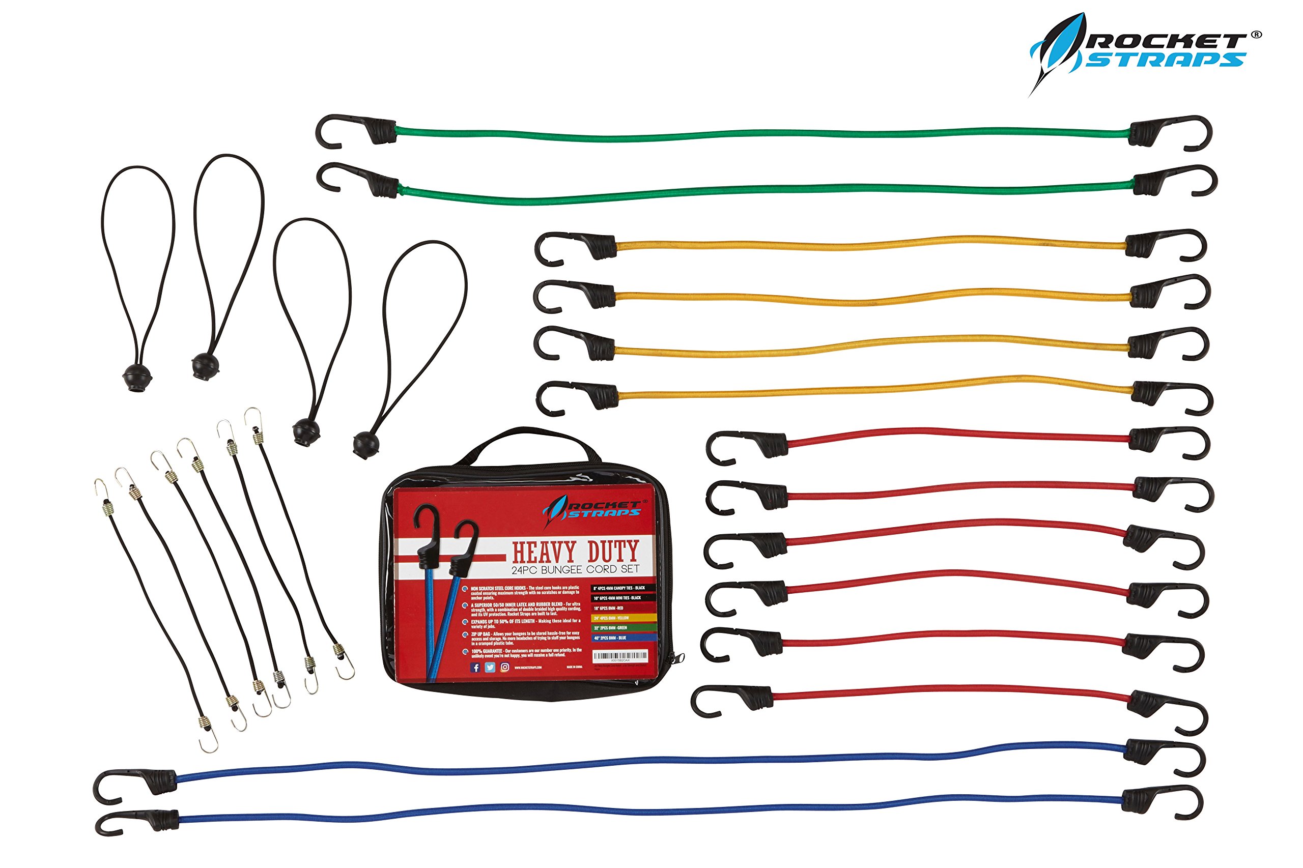 ROCKET STRAPS 24PC Extreme Heavy Duty Bungee Cords With Hooks Bungee Cord 638455699236 eBay