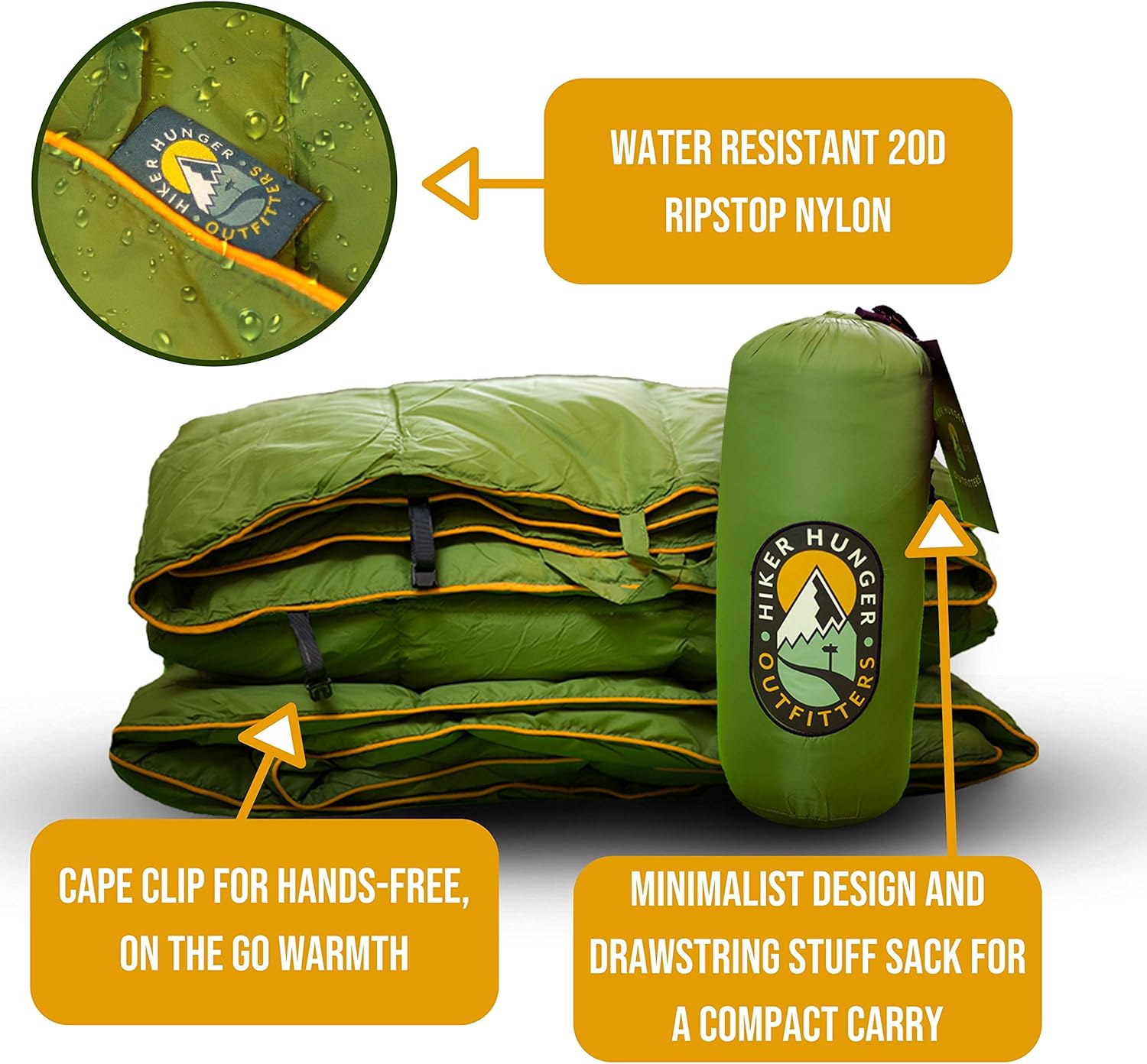 Hiker Hunger Outfitters | Extra Large Double Insulated Outdoor Camping Blanket | Easy to Pack, Waterproof, Durable, Lightweight & Warm| Best for Hiking, Backpacking, Stadium Events, Picnic | Green: Kitchen & Dining